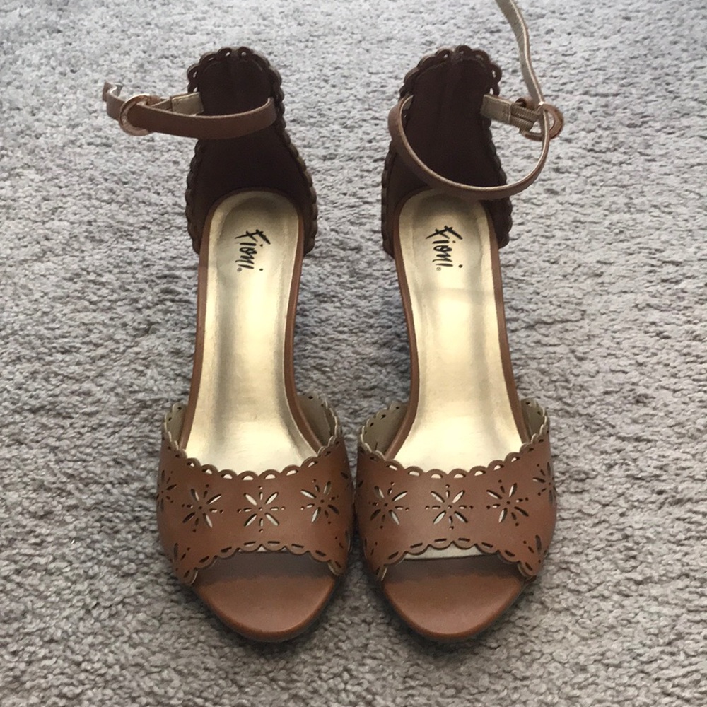 Tan heels with adorable cutout detail